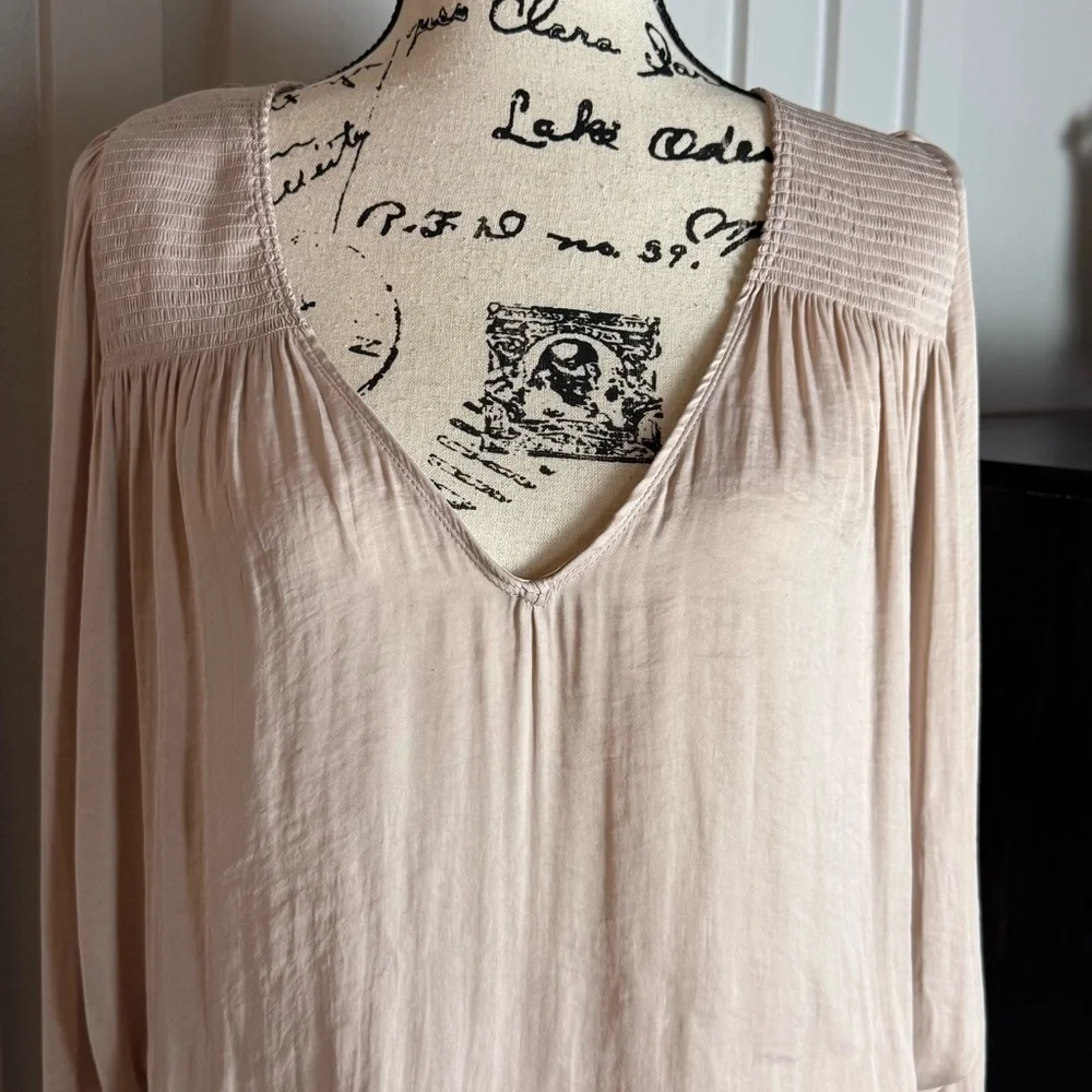 Intimately Free‎ People Blush Pink Long Sleeve Bodysuit Boho Smocked Medium